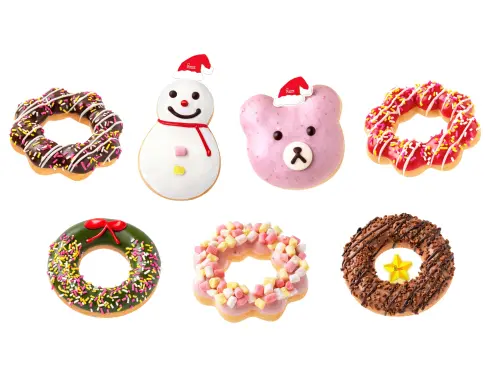 ▲「好草莓熊太郎」65元、「耶誕雪人」65元，「耶誕可可波堤」系列都50元。（圖／Mister Donut misterdonut.com.tw）