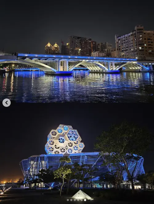 ▲高雄因應 TWICE 來台開唱，7大地標全點亮子瑜的代表色藍色。（圖／翻攝自IG topbeauty_lydia）