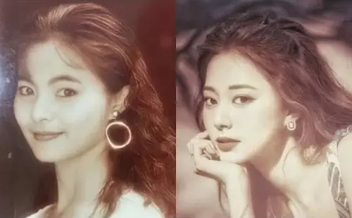 ▲子瑜媽（左）年輕美照被翻出，子瑜（右）五官竟神複製媽媽。（圖／翻攝自微博）