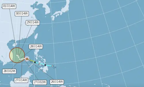 ▲天琴颱風路徑持續往西，氣象署說明，其外圍水氣會影響台灣，導致降雨、雲量增多。（圖／中央氣象署cwa.gov.tw）