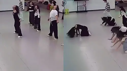 太服從了！舞蹈老師低血糖跪倒　身後12名學生「神同步」秒跟跪地
