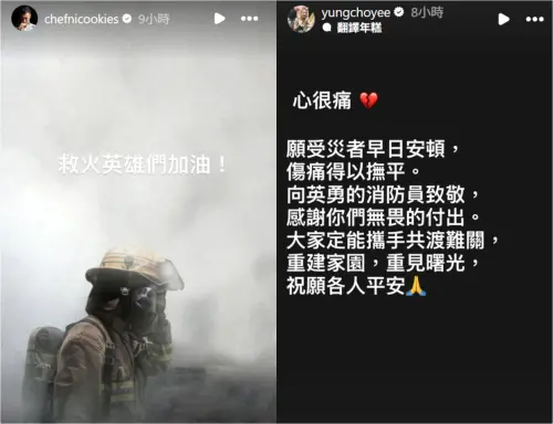 ▲香港大火群星關注！舒淇、謝霆鋒、陳偉霆、容祖兒、蔡卓妍都發文了（圖／翻攝自IG）