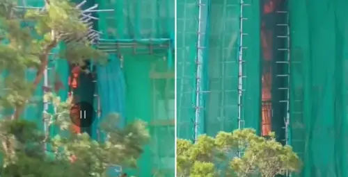 ▲香港大埔的宏福苑社區，26日爆發五級大火，起火瞬間的畫面在社群上瘋傳。（圖／翻攝自微博）