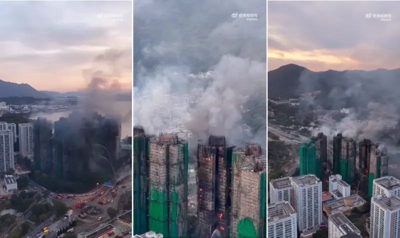 影／最新空拍！飛機上見香港大火「濃煙衝天」燒隔夜仍見火光