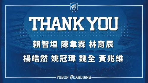 ▲富邦悍將今日公布60人保留名單，其中7位選手不續約，分別是投手賴智垣、陳韋霖、林育辰，捕手楊皓然、姚冠瑋、魏全以及內野手黃兆維。（圖／富邦悍將提供）