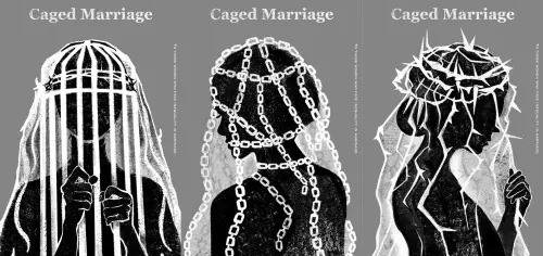 ▲《Caged Marriage》以新娘頭紗化為荊棘與牢籠，隱喻婚姻中看不見的壓力與犧牲。以強烈的視覺語言揭示「幸福」外表下的束縛，挑戰社會對婚姻的既定想像，並喚起大眾對性別平等、婚姻自主等議題的省思。（圖／經濟部提供）