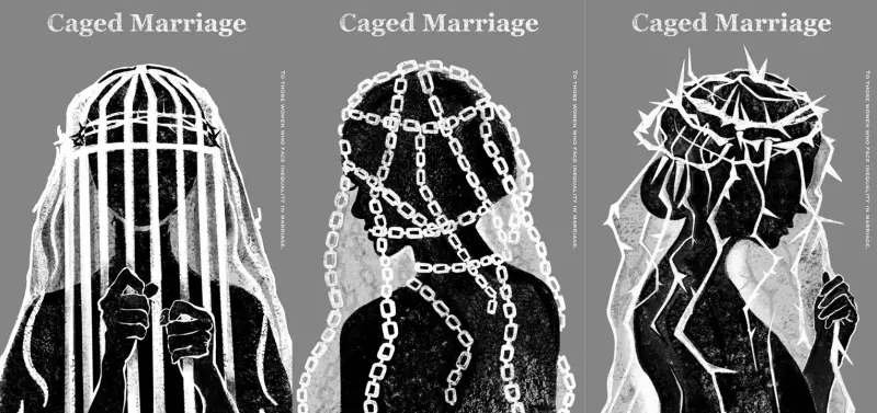 ▲《Caged Marriage》以新娘頭紗化為荊棘與牢籠,隱喻婚姻中看不見的壓力與犧牲。以強烈的視覺語言揭示「幸福」外表下的束縛,挑戰社會對婚姻的既定想像,並喚起大眾對性別平等、婚姻自主等議題的省思。(圖/經濟部提供)