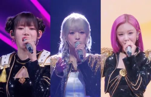 ▲BABYMONSTER成員Rora（左）、雅賢（中）、Pharita（右）獻唱〈Golden〉。（圖／Mnet Plus）