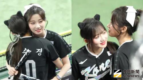 ▲姜秀京（右圖左）與李珠珢（右圖右）在此次韓國國家啦啦隊任務中，成為默契小夥伴。（圖／記者張一笙攝）