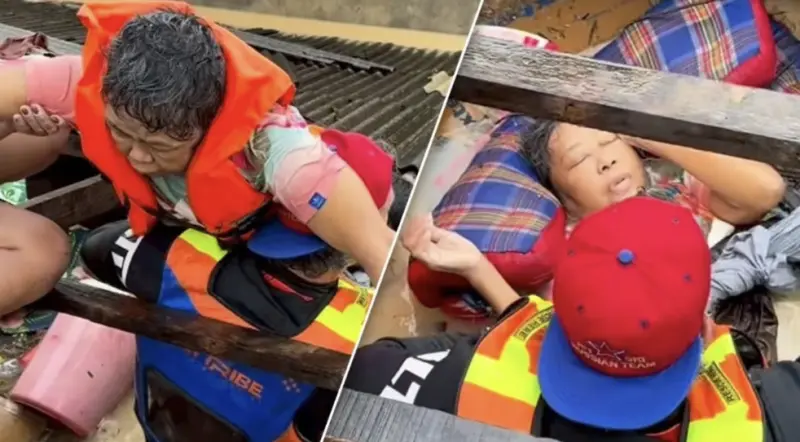 泰國合艾洪水驚險救援　臥床老婦泡水兩天奇蹟生還