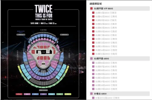 ▲TWICE臺北大巨蛋演唱會理想國會員第一波搶先買今日開賣，短短3分鐘內就全數售罄。（圖／翻攝自拓元售票官網）