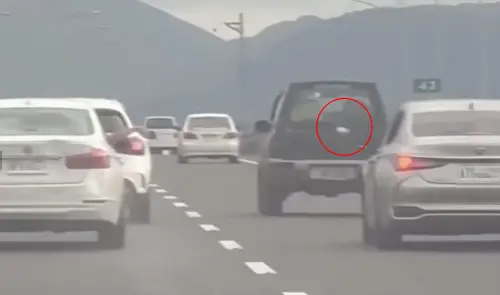 ▲國道五號近日上演「水球道具賽」，誇張一幕全被後方行車記錄器拍下。（圖／翻攝臉書爆料公社）