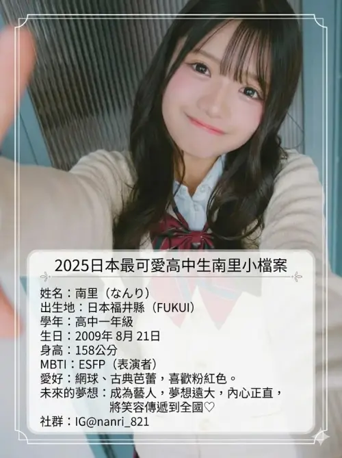 ▲2025日本最可愛高中生南里小檔案。（圖／IG@nanri_821、Gemini生成）
