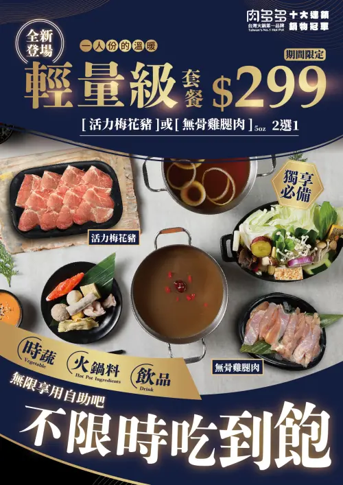 ▲肉多多推出每人299元新方案，能享有肉盤一份，再加上自助吧上的70種食材吃到飽。（圖／取自肉多多臉書www.facebook.com/rododohotpot）