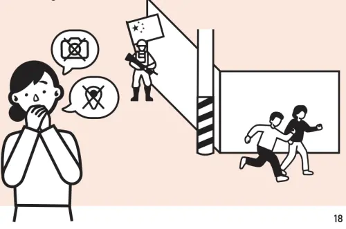 The guide's "Spotting Enemy Activity" section features a cartoon of a soldier next to China's flag. (MND)