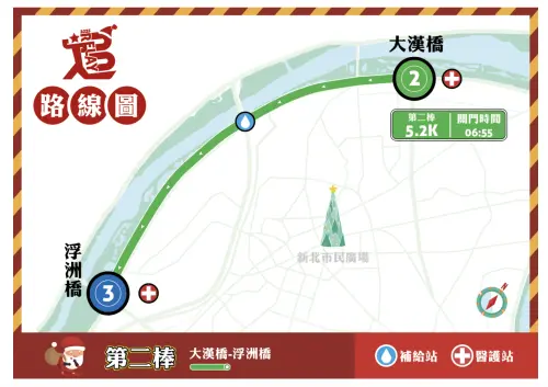 ▲「2025新北耶誕城馬拉松」路線圖說明第二棒（新北市府提供www.facebook.com/myntpc）