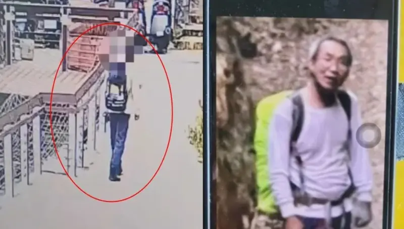 ▲高雄62歲的「柴山達人」鄧姓男子，穿著白色長袖T恤、深色長褲，背著一個包包，朝登山口走去，消失在監視器中。（圖／翻攝自柴山迷臉書）