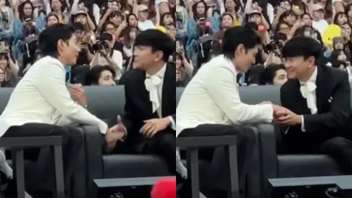 ▲▼朴寶劍（上下圖左）與林俊傑互動的花絮在網路上引起熱議。（圖／網友iihoho__授權提供）