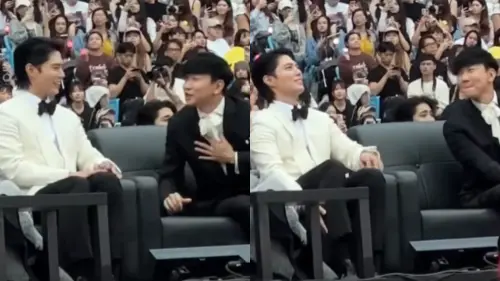 ▲▼朴寶劍（上下圖左）與林俊傑互動的花絮在網路上引起熱議。（圖／網友iihoho__授權提供）