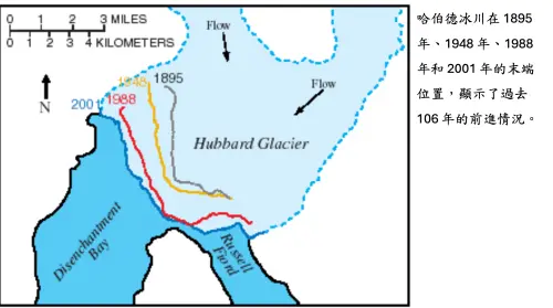 ▲哈伯德冰川是世上少數沒受到全球暖化影響消退，依舊持續向前推進的冰川之一。