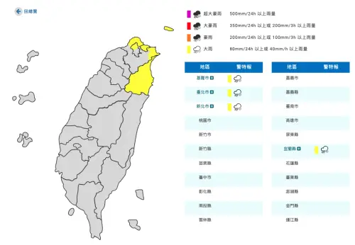 北北基宜大雨特報！氣象署：上半天雨勢最大　13縣市注意8級強風
