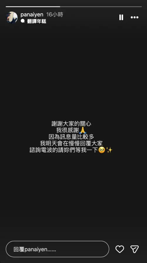 ▲言言離婚後首度發聲，感謝外界支持與關心。（圖／翻攝自言言IG@panaiyen）