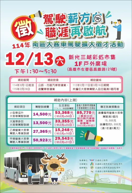 ▲交通部大客車駕駛擴大徵才在高雄。（圖／交通部）