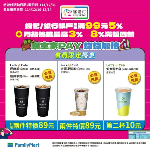 ▲全家本週咖啡優惠，特大杯拿鐵加19元多喝一杯。（圖／全家提供family.com.tw）