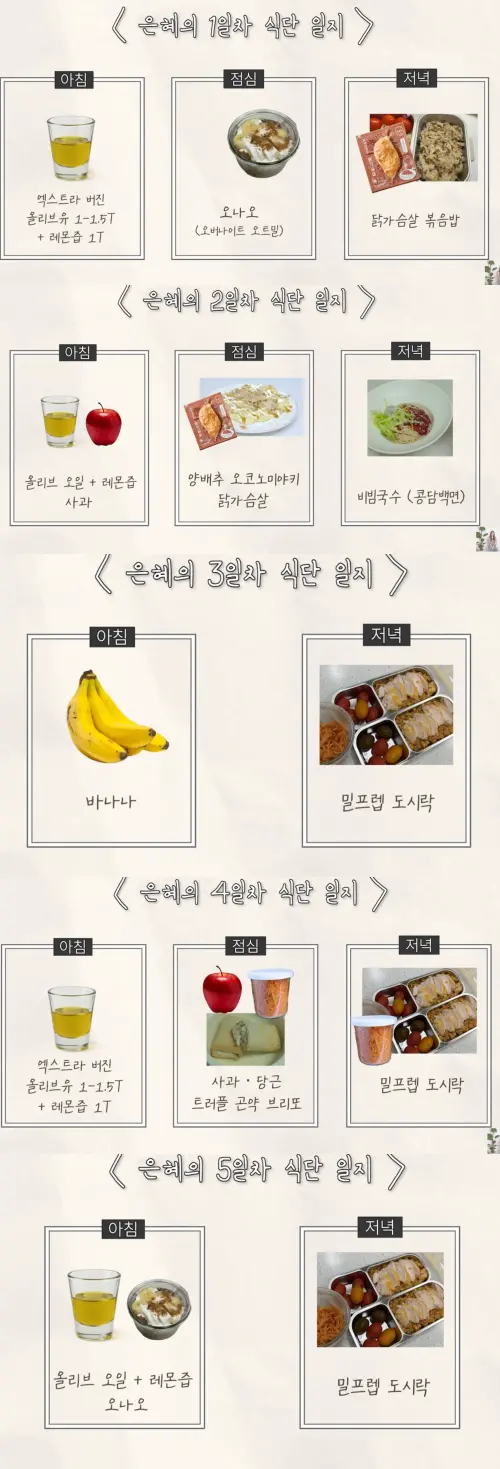 ▲尹恩惠的減肥食譜第1天到第5天。（圖／翻攝自YouTube 윤은혜의 EUNHYELOGIN）