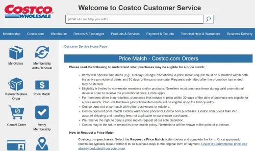 ▲國外好市多官網確實有一條「價格調整（Price Match）」規定，會員只要在購買商品後，在30天內遇上特定促銷日而降價，即可申請退還差價。（圖／Costco官網）