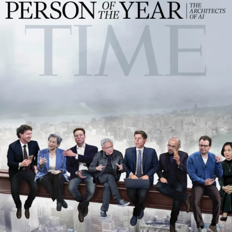 ▲美國時代雜誌2025年度風雲人物，多位AI巨擘入選。（圖／翻攝自Time）