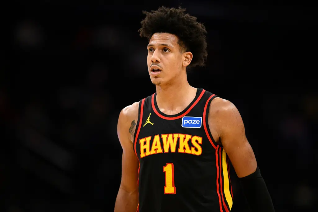 ▲亞特蘭大老鷹隊強森（Jalen Johnson）連續3場拿下大三元，成老鷹隊史第1人，不過球隊還是輸球，慘遭底特率活塞痛擊。（圖／美聯社／達志影像）