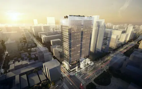 ▲高雄捷運橘線O4站聯合開發案位於O4站2號出口，規劃興建地下四層、地上二十三層之A級商辦大樓。（圖／高市府捷運局提供）