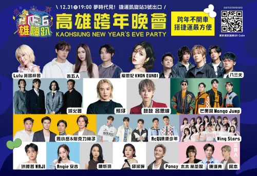 ▲ 「2026雄嗨趴」跨年晚會啟動倒數，17組國內外演出團體、卡司陣容堅強，重磅邀請韓國「Waterbomb水彈女王」權恩妃 KWON EUNBI獨家獻唱，更以6,900發、240秒的絢爛花火迎接新年，以滿滿誠意陪伴市民朋友跨年。（圖／高市府提供）