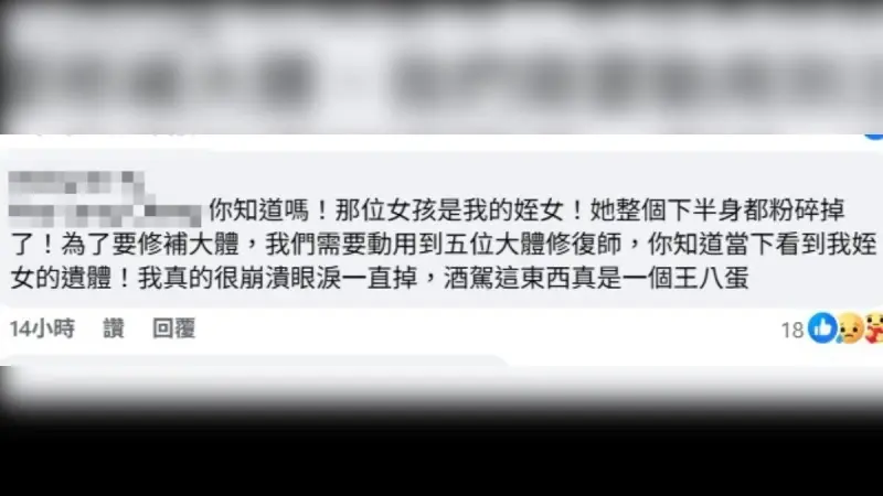 ▲死者舅舅在臉書悲痛留言。（圖／翻攝林依婷 Lin Yi-Ting臉書）