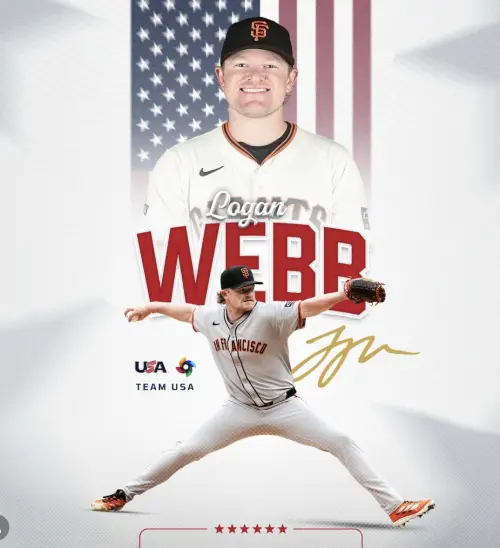▲15勝的舊金山巨人一哥韋伯（Logan Ｗebb）加入美國隊，補上先發輪值要角。（圖／取自USABASEBALL IG）