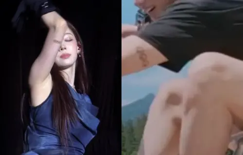 ▲Winter（左）被捕捉疑似跟柾國（右）有同款刺青。（圖／X@pannchoa）