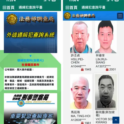 ▲法務部調查局外逃通緝犯查詢系統，直接顯示通緝犯照片，包含設架暗網販毒的台大學霸林睿庠、涉掏空19億的香港富豪馬廷海都在其中。（圖／截至警政服務App）