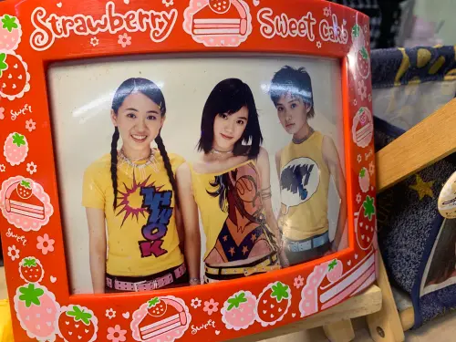 ▲裴琳（中）的雞蛋攤上很有巧思，放了她少女時期出道時的團體KISS照片。（圖／記者李欣恬攝影）