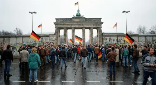 ▲冷戰終結的歷史瞬間。本圖模擬了 1989 年 12 月 22 日，位於柏林市中心的布蘭登堡門在遭圍牆隔絕 28 年後，正式重新開放的歷史場景。（圖／AI生成示意圖）