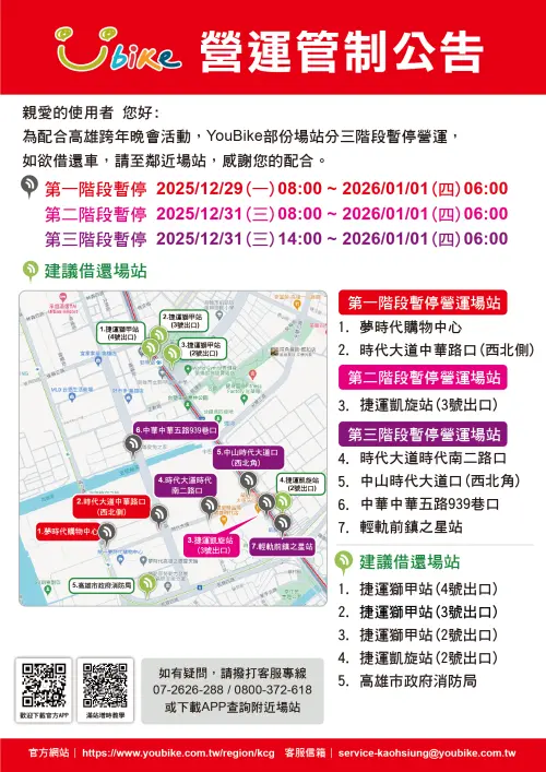 ▲Ubike 營運管制公告。（圖／高雄跨年晚會官網）