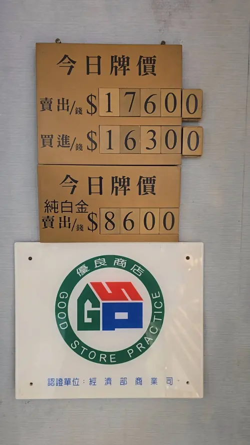 ▲國際黃金現貨價格再創新高，國內銀樓飾金牌告賣出價每錢也來到17600元天價。（圖／業者石文信提供）