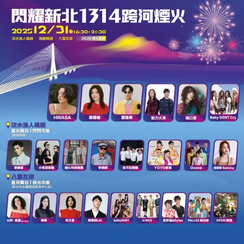 ▲2026「閃耀新北1314跨河煙火」雙舞台卡司陣容。