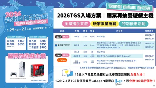 ▲2026年台北電玩展售票方式、內容。（圖／TGS提供）