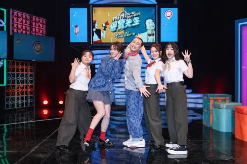 ▲公視台語台《HiHi導覽先生》第四季開播，山豬妹（左起）、李霈瑜（大霈）、浩子、林莎與冬天出席記者會。（圖／公視台語台提供）