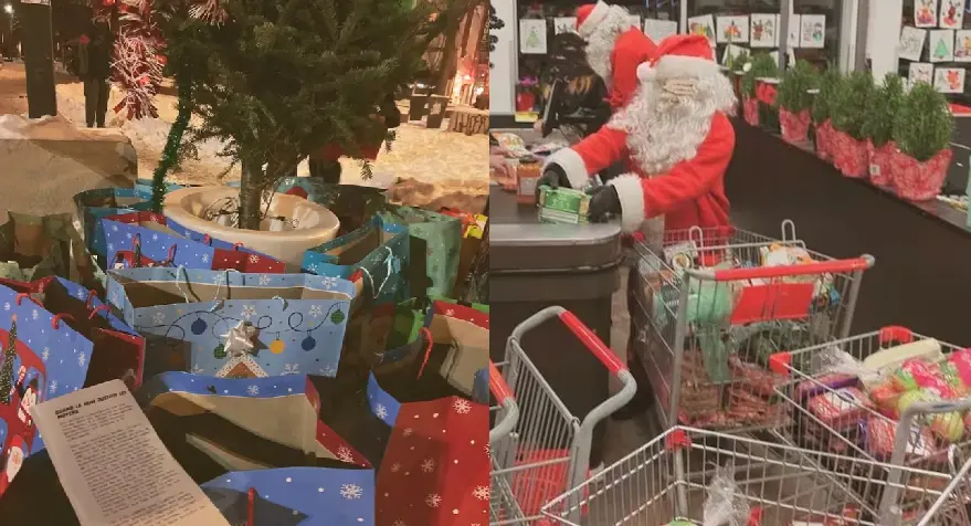 ▲加拿大上週有一群人打扮成聖誕老人盜取商店的商品，放在聖誕樹下讓有需要的民眾自行取用。（圖／翻攝自Instagram／Les Soulèvements du fleuve）