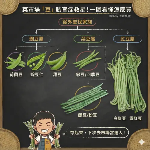 ▲台灣市面上常見就分「豌豆屬、菜豆屬、豇豆屬」，往下又大致分為7個品種。（圖／廖炯程臉書）