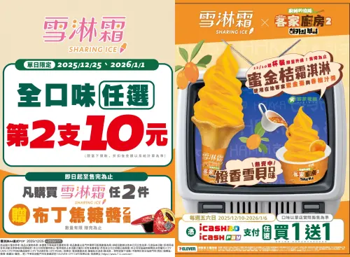 ▲1月1日思樂冰、雪淋霜霜淇淋以及酷聖霜霜淇淋皆推出不限支付工具同規格「第二件10元優惠」。（圖／7-11.com.tw）
