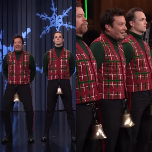 ▲吉米法倫（左圖左、右圖中）和成員用下體演奏〈平安夜〉。（圖／Jimmy Fallon&nbsp;IG＠jimmyfallon）