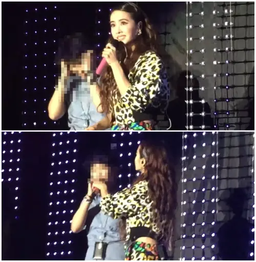 ▲酒醉員工衝上台　蔡依林沒推開還遞麥克風 （圖／翻攝自Smile XD YouTube）